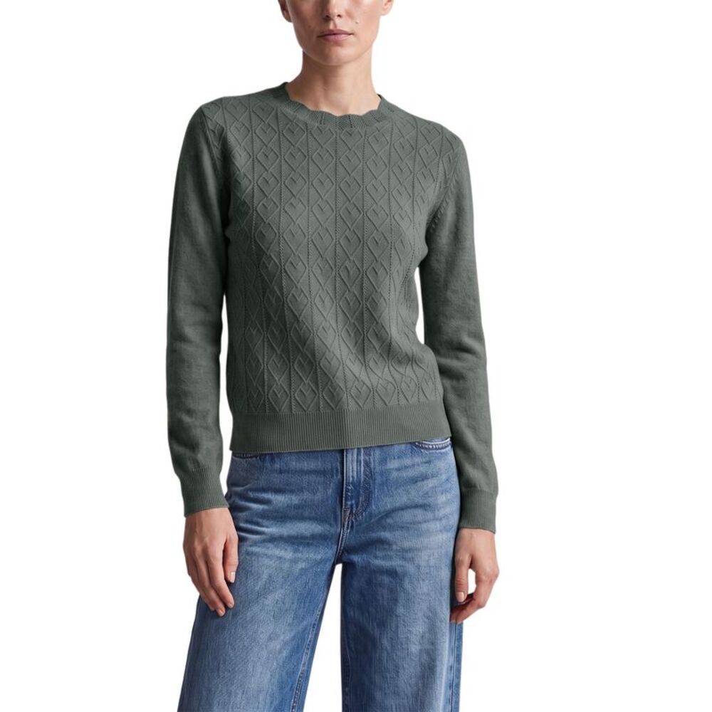 Women's Argyle Wavy Knit Sweater Crew Neck Drop Shoulder Layering Elephant Grey